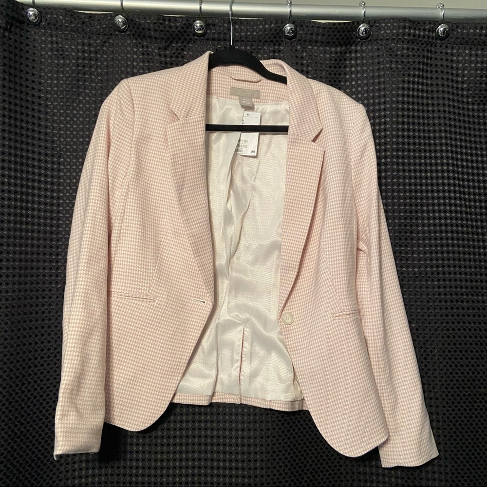 Pink and White Plaid Blazer